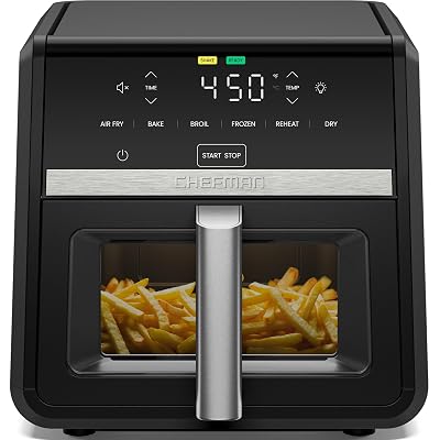 Chefman Air Fryer TurboFry 9-Qt, 6-in-1 High-Powered 450°F Cooking for Crispier French Fries, Chicken, and Onion Rings, XL Windowed Basket, Air Fry, Bake, Broil, Reheat, Dehydrate, Defrost – Black
