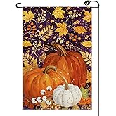 Pumpkin Fall Garden Flag 12x18 Inch Vertical Double Sided Autumn Thanksgiving Maple Leaves Purple Small Flags Farmhouse Outside Decoration For Yard (ONLY FLAG) QJ90
