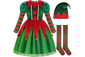 ReliBeauty Elf Costume for Kids Santa Little Helper Kids Christmas Elf Dress Suit for Girls