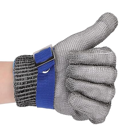 Schnittfeste Handschuhe Rostfreier Stahl Handschuh für Küche Metzgerei (L, Blau)