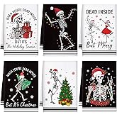 Preboun 6 Pcs Gothic Christmas Kitchen Towels Black and White Dish Cloth Xmas Skeleton Hand Towels Decorative Farmhouse Tea Cloth Absorbent for Holiday Kitchen Bathroom Decor