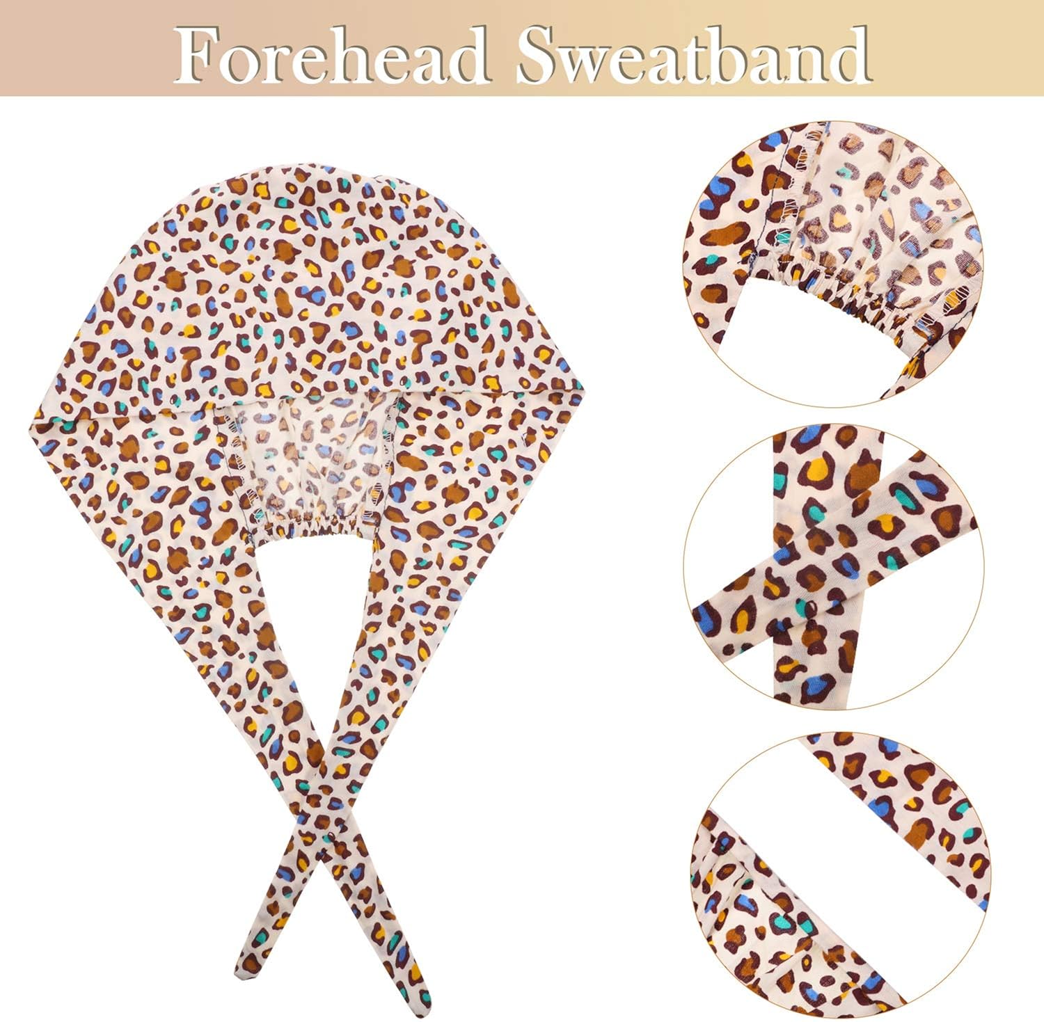 4 Pieces Bouffant Hats Working Cap with Button Sweatband, Adjustable Tie Back Floral Animal Printed Unisex Caps for Women Men: Clothing