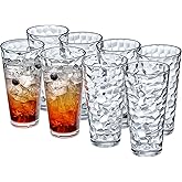 Amazing Abby - Iceberg - 24-Ounce Plastic Tumblers (Set of 8), Plastic Drinking Glasses, All-Clear High-Balls, Reusable Cups, Stackable, BPA-Free, Shatter-Proof, Dishwasher-Safe