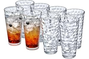 Amazing Abby - Iceberg - 24-Ounce Plastic Tumblers (Set of 8), Plastic Drinking Glasses, All-Clear High-Balls, Reusable Plastic Cups, Stackable, BPA-Free, Shatter-Proof, Dishwasher-Safe