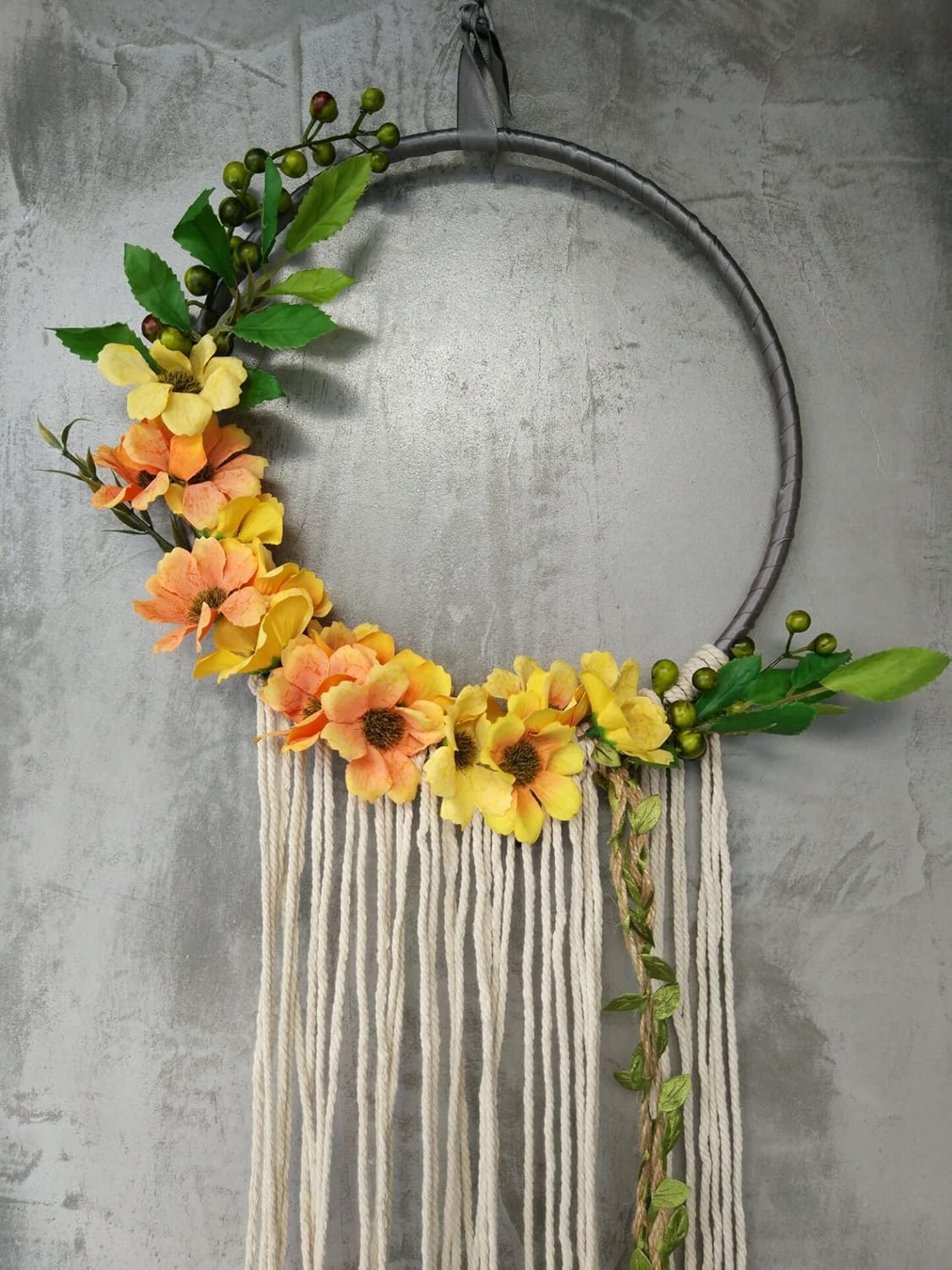 RISEON Handmade 32" Long Large Tassel Dream Catcher Wall Hanging Decoration Macrame Fringe Floral Flower Wreath Dreamcatcher Boho Home Decor Ornament Gift (Yellow)