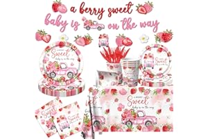 Strawberry Baby Shower Decorations,A Berry Sweet Baby Is On The Way Plates and Napkins Tablecloth Supplies Watercolor Strawbe
