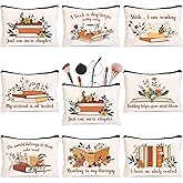 8 Pcs Book Lover Gifts for Women Bookish Gifts in Bulk Mothers Day, Birthday Christmas Gifts for Book Lovers Ideas Cute Bookworms Makeup Bag Makeup Pouch Cosmetic Bag for Librarians Gifts (Orange)