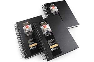 Arteza Watercolor Sketchbook, Pack of 3, 5.5 x 8.5 Inches, 32 Sheets — 64 Pages Each, Spiral-Bound 140-lb Drawing Pad, Art Su
