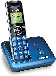 VTech CS6419-15 DECT 6.0 Cordless Phone with Caller ID, Expandable up to 5 Handsets, Wall-Mountable, Blue