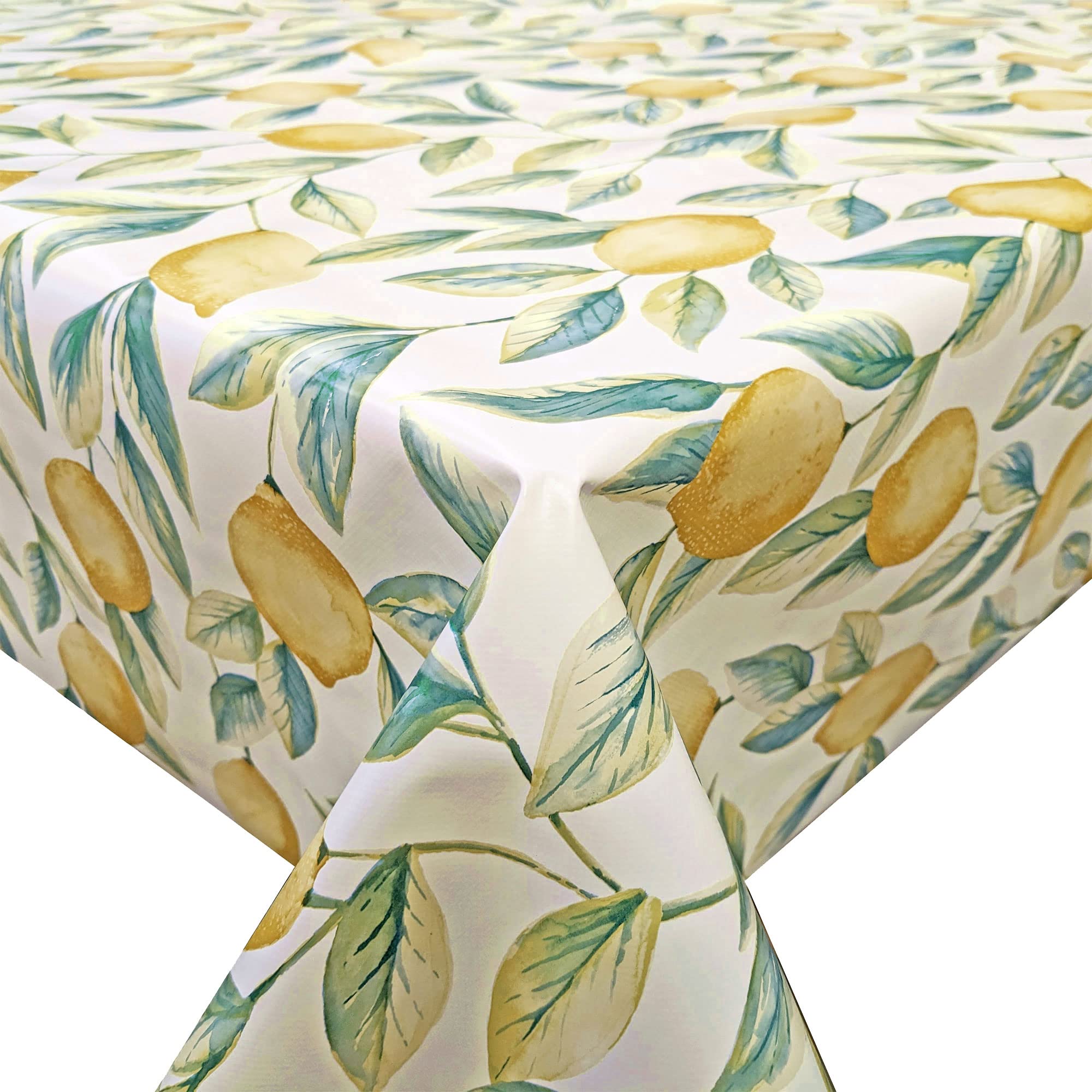 QPC Direct Leafy Lemons PVC Oilcloth Table Cover Vinyl Tablecloth (140 x 200cm)