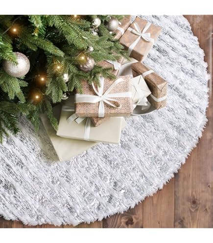BMOT Jupe de Sapin de Noël Blanc Peluche Décorations d'arbre de Noël