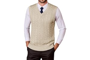 Kallspin Mens Sweater Vest Wool Blend Cable Knit V Neck Sleeveless Pullover Casual Bussiness Knitwear