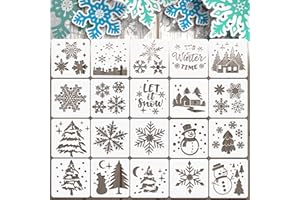 OUTUS 20 Pieces Winter Christmas Stencils for Painting on Wood Canvas Reusable Let It Snow Snowflake Stencils Template Crafts DIY Holiday Wall Home Decor