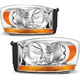 AUTOSAVER88 Headlights Compatible with 2006-2008 Dodge Ram 1500 Clear Lens | Compatible with 06-09 Dodge Ram 2500 3500, Chrome Housing Amber Reflector, Bright Beam, Waterproof, Impact-Resistant PC Lens