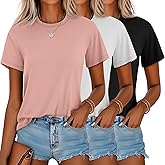 Neer 3 Pack Women’s Short Sleeve T Shirts, Loose Fit Crew Neck Tees Summer Casual Tops Trendy Side Split Shirts