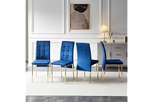 NORDICANA Upholstered Velvet Dining Chairs Classic Kitchen High Back Chairs Set of 4, Featured Dovetail Tufted Side Chairs, Golden Color Metal Legs, Navy Blue