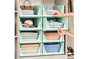 CAKTRAIE 5 Pack Folding Closet Organizers - Stackable Plastic Storage Baskets, Green