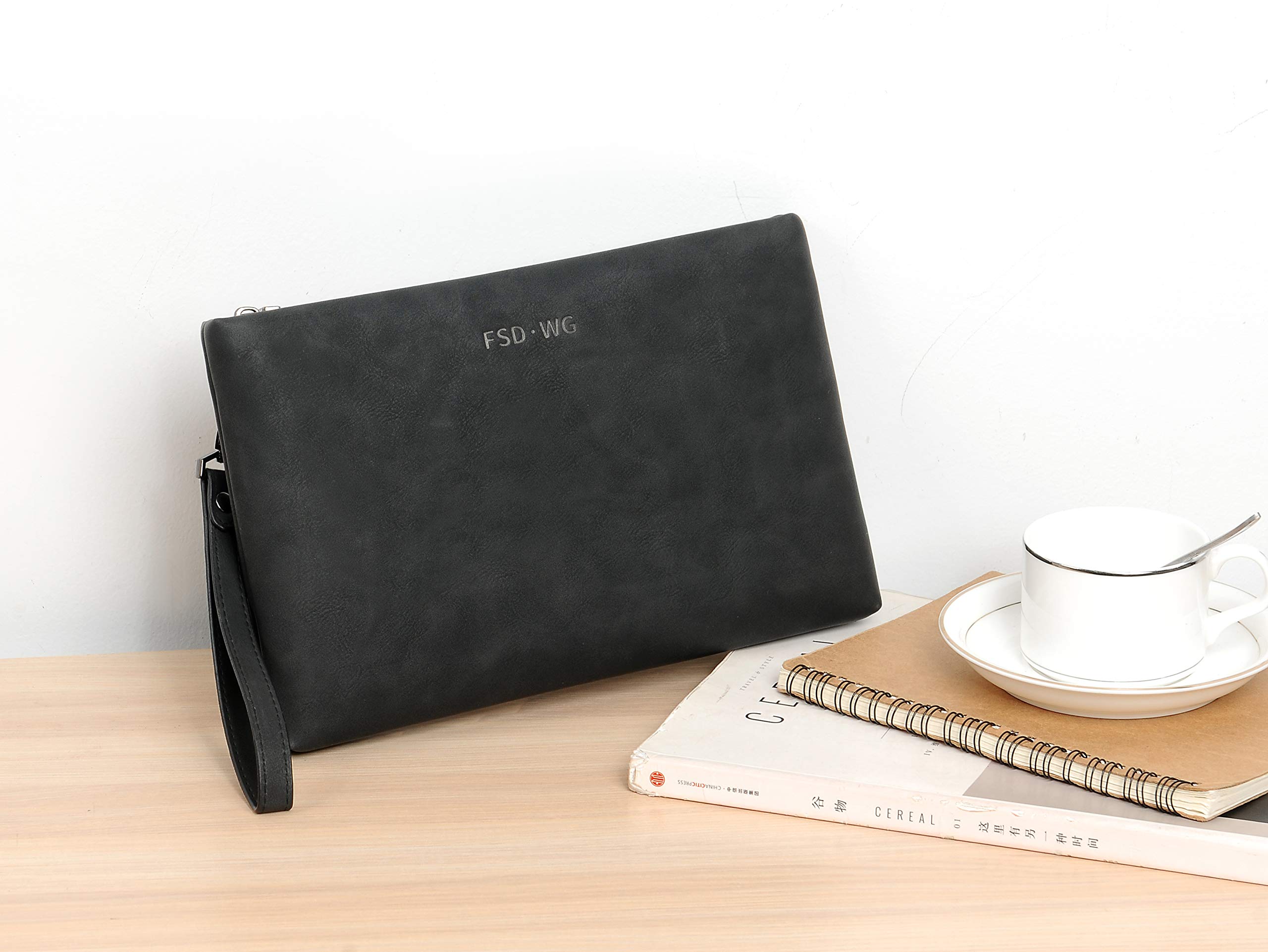 FSD.WG Clutch Bag, Men's, Leather, Second Bag, Handheld Bag, Small, Gentleman's Bag, Comes with Detachable Belt, Parties, Large Size