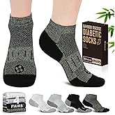 NOLUNT Diabetic Socks for Men,4 Pairs Low Cut Bamboo Viscose Wide Mens Diabetic Socks Size 9-11 10-13(White+Grey+Yellowish Cyan+Black-Large)