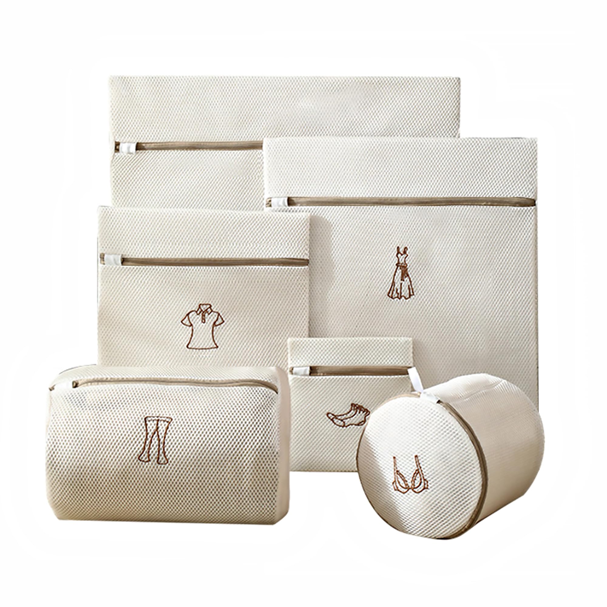 Mesh Laundry Bag Set of 6, Sandwich Embroidered Washing Machine Bags, Suitable For Delicate T-shirts, Socks, Pants, Bras, Dresses, Coats And Baby Clothes, Reusable