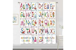 MESHELLY Kids Alphabet ABC Curtains 42W X 63H Inch Rod Pocket Baby Girl Cartoon Animal Funny Education Learning for Nursery Children Toddler Bedroom Living Room Classroom Fabric Window Drapes 2 Panel