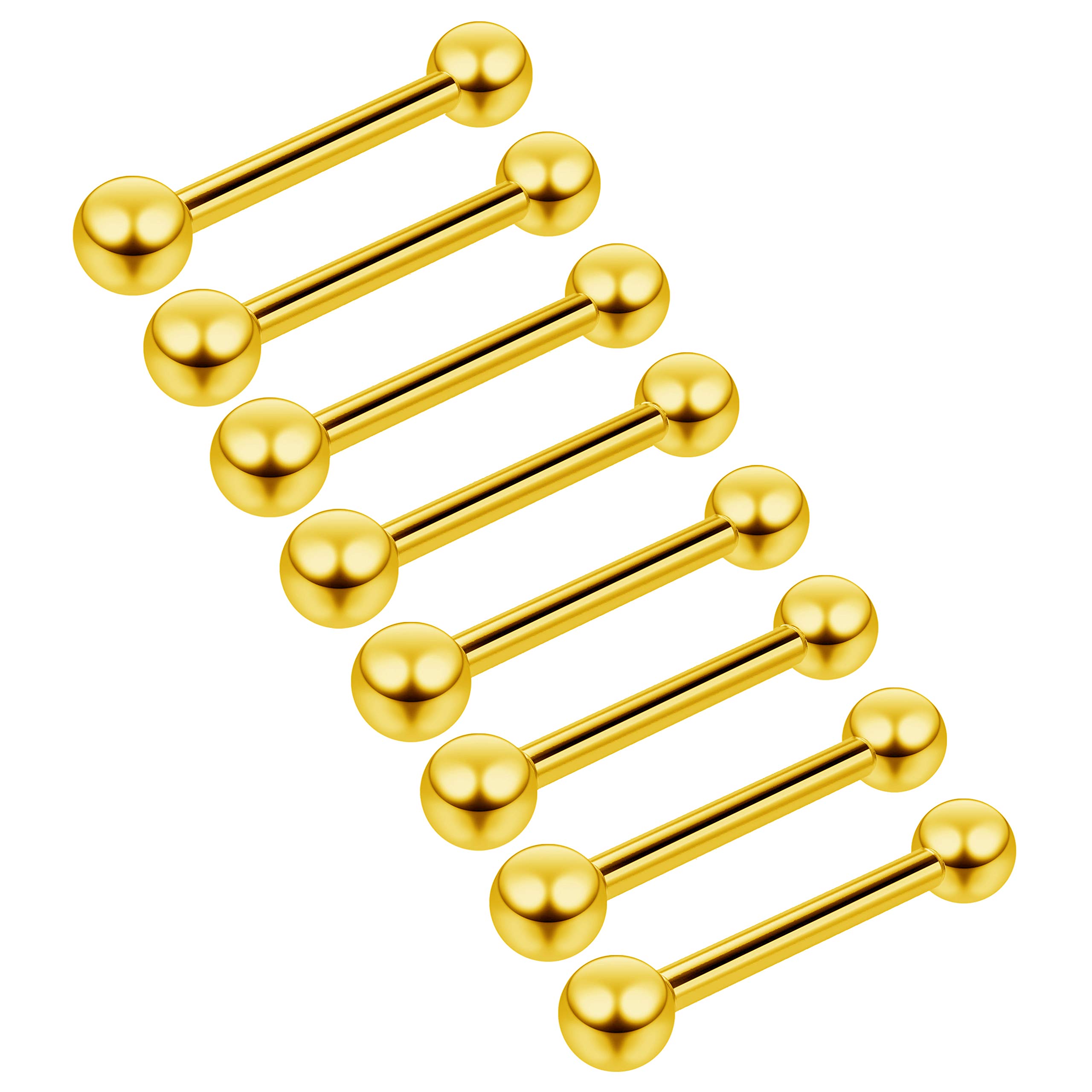 Bling Piercing 8pc Lot 16g 1.2mm Barbell Earrings Cartilage Bar Anti Tragus Forward Helix Eyebrow Gold Anodized Balls 10mm