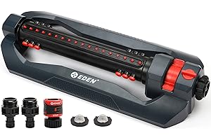 Eden 96212 Turbo Oscillating Sprinkler, Covers Up to 4,499 sq. ft., 18 Precision Nozzles, Flow and Width Controls, Adjustable Range, Triple Nozzle Switches, Quick Connects, Filters