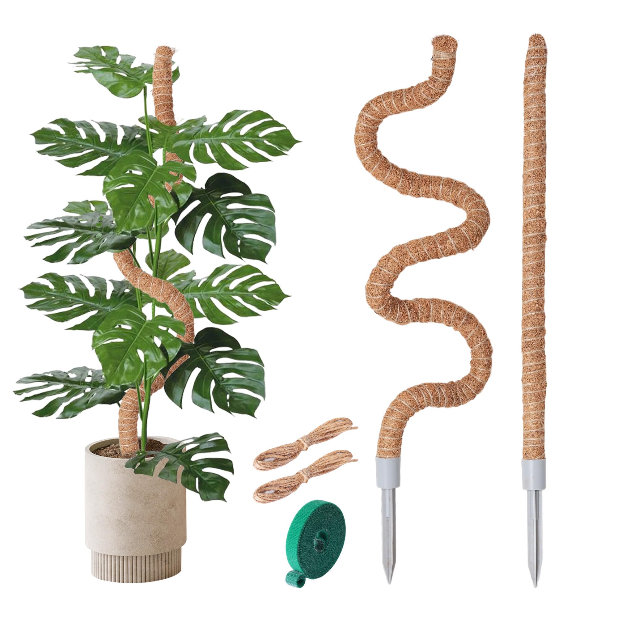 HuiCloud 2 Pack Moss Poles,120cm/60cm Bendable Plant Stakes Moss Pole for Monstera, Potted Indoor Climbing Plants DIY,Coco Coir Pole Plant Sticks Support for Creeper Plants Grow Upwards