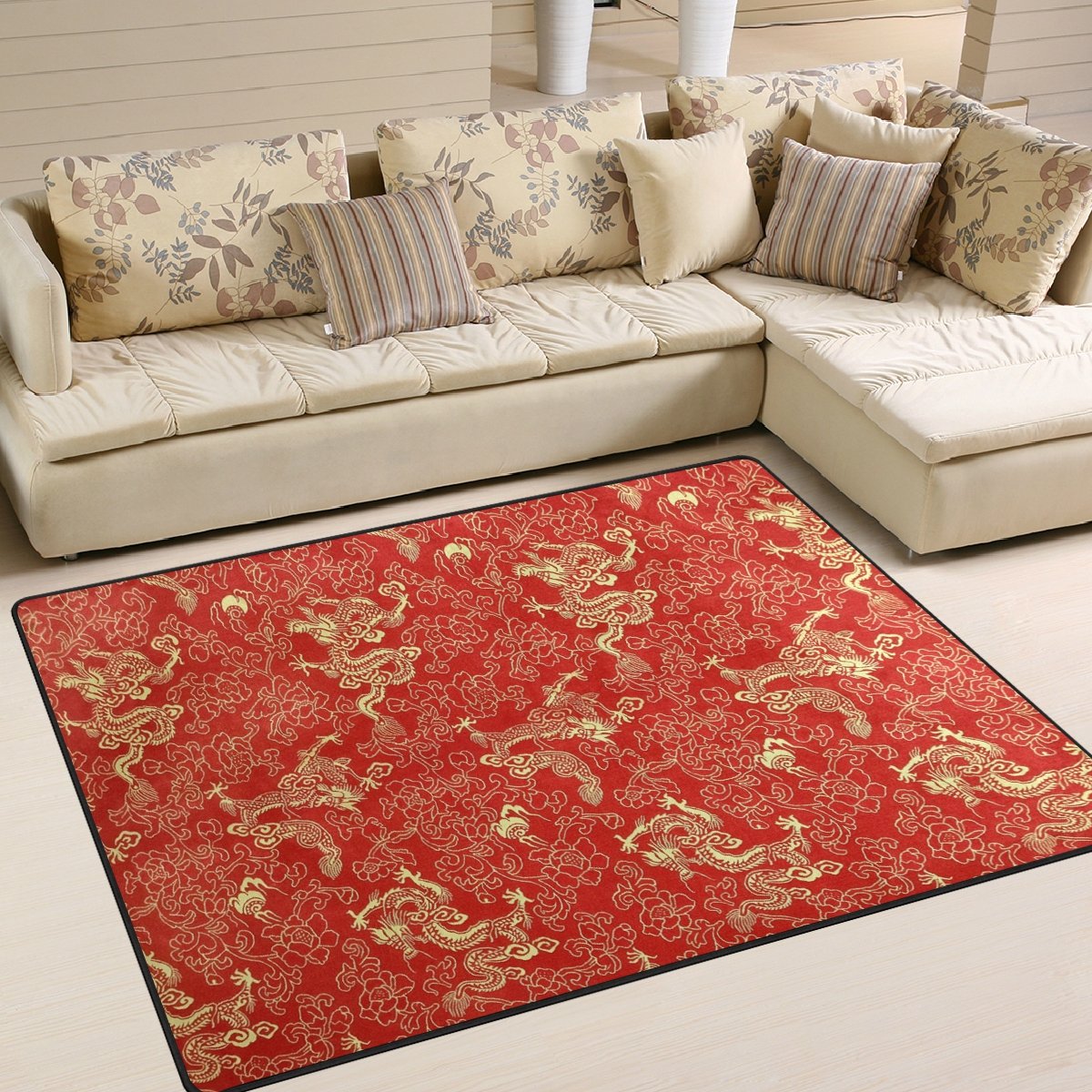 Amazon Com Alaza Chinese Red Gold Dragon Area Rug Rugs For