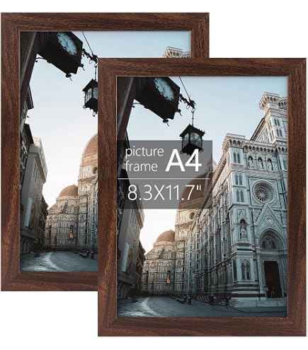Fisnish 5-Pack A4 Picture Frames - Classic Brown 8.3x11.7", MDF Wood, Wall Mount, No Mat