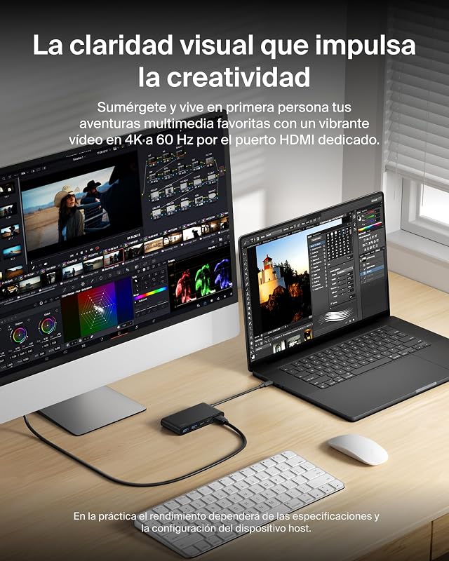 Hub USB C de 5 portas com 1 HDMI 4K a 60 Hz, entrega de energia a 100W, transferências de 5 Gbps, adaptador USB C multiporta, MacBook, iPad Pro, Chromebook e outros, HDMI 2.0 - Preto