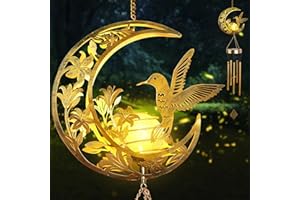JOBOSI Moon Hummingbird Wind Chimes Decor Gifts, Solar Hummingbird Wind Chimes for Outside, Mother's Day Wind Chime Gift, Gifts for Mom, Women, Grandma, Outdoor Garden Lawn Yard Decor
