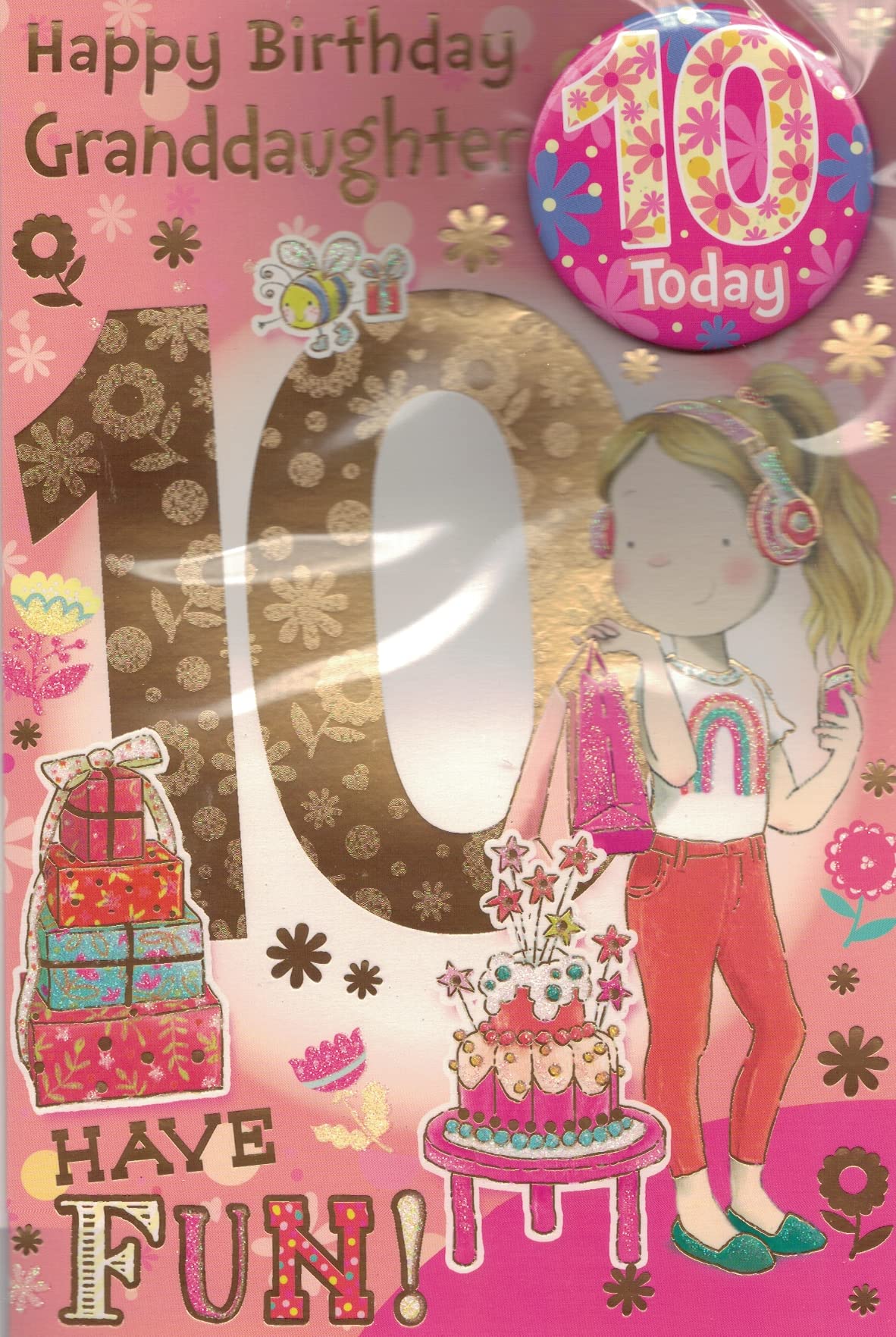 GRANDDAUGHTER AGE 10 TEN BIRTHDAY CARD WITH BADGE***9 X 6 INCHES**1ST CLASS POST**AE6**