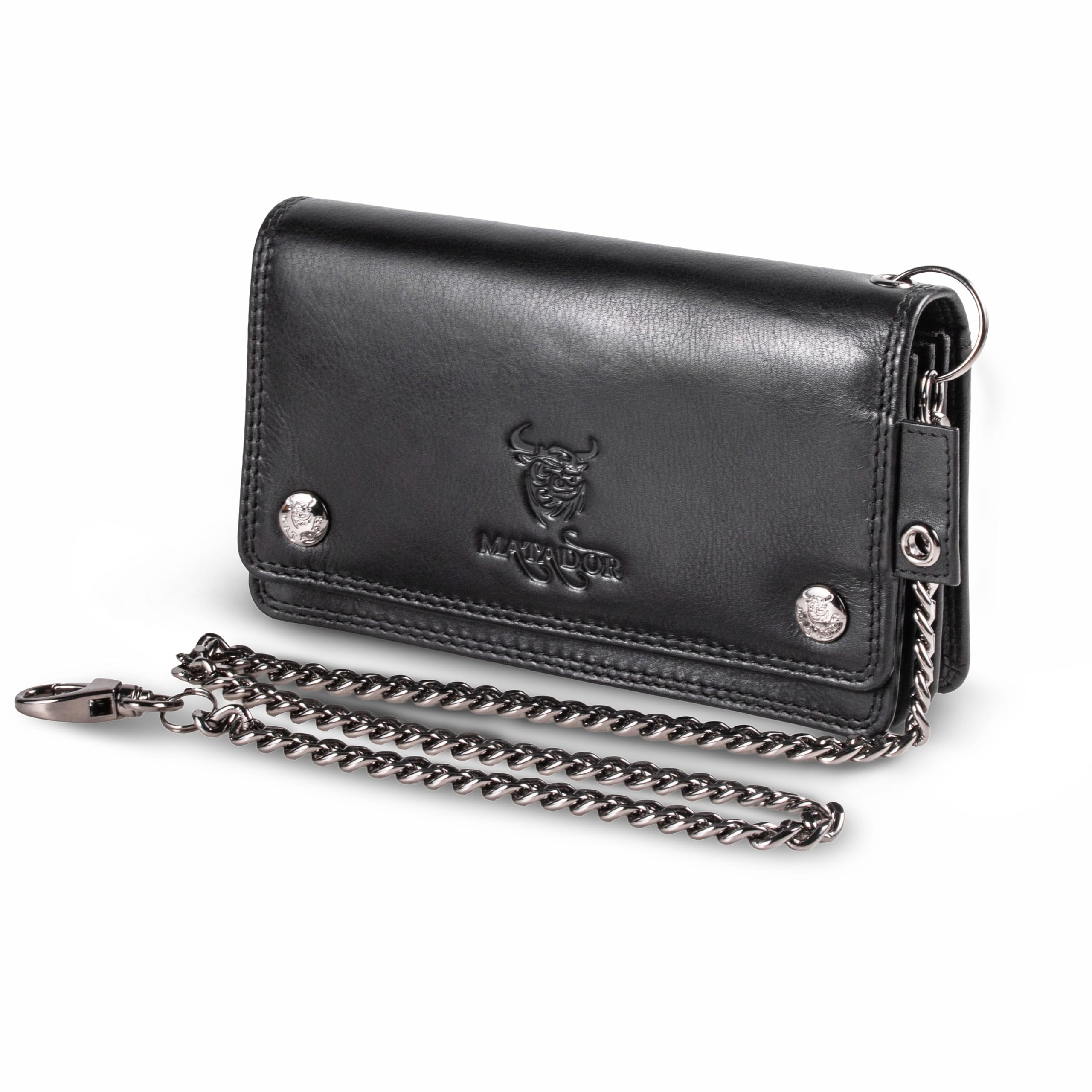 MATADOR #Dallas Biker Wallet with Chain Leather with Elegant Gift Box, Elegant Wallet with Chain Men and RFID Blocker, Luxury Wallet with Chain Men Many Card Slots, Black Nappa, Mittelgroß, Vintage