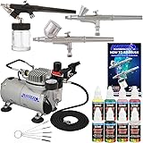 Master Airbrush Cool Runner II Dual Fan Air Compressor Airbrushing System Kit with 3 Professional Airbrushes, Gravity & Sipho