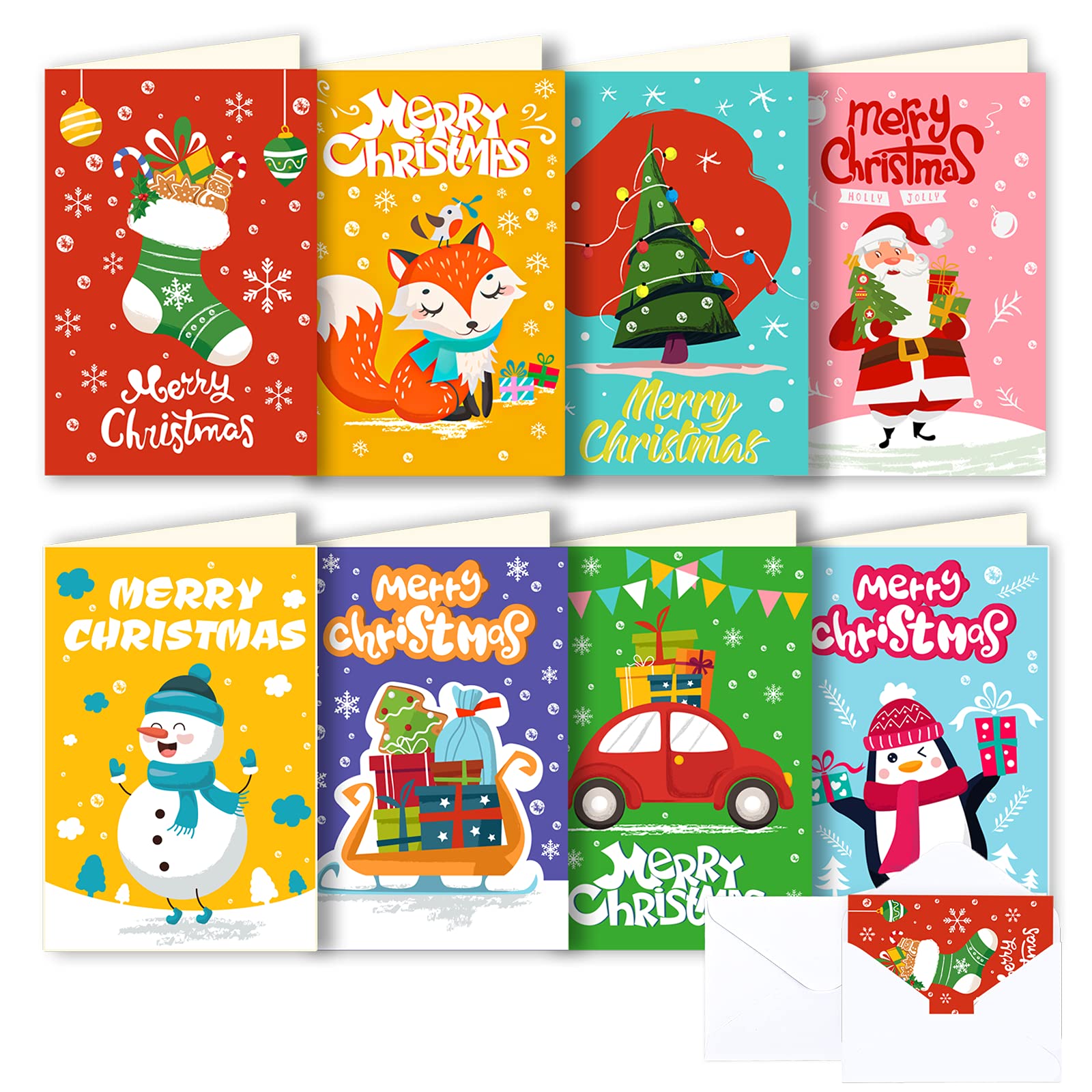 SULOLI Christmas Greeting Cards,16 Pack Christmas Cards Pack with 16 White Envelopes Personalised Xmas Cards Packs(8 Christmas Designs) โ image 1