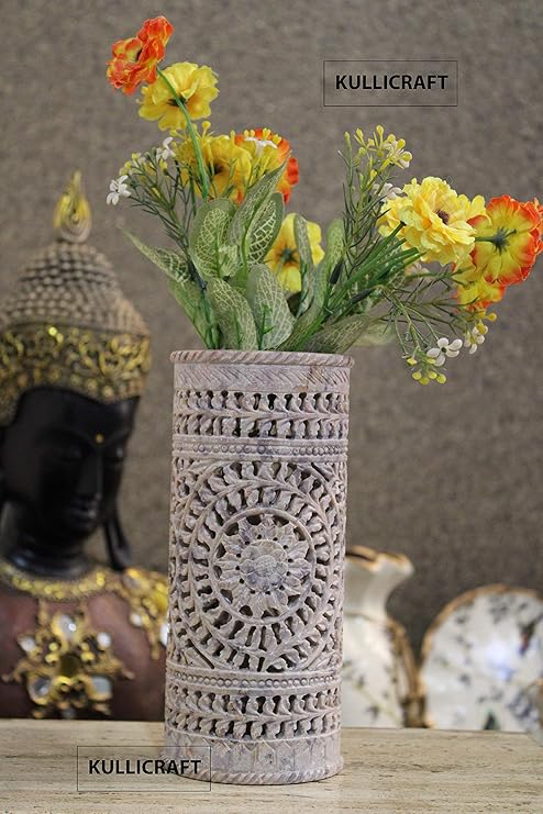 Kc Kullicraft Handmade Soapstone Floral Carving Round Decorative