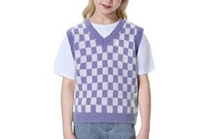 Mebius Girl's Cute Preppy Sweater Vest Sleeveless V Neck Knit Casual School Plaid Checkered Strawberry Cropped Top