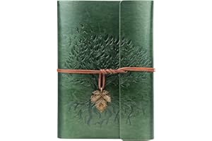 Billtigif PU Leather Journal Notebook, Refillable Travel Vintage Writing Journals Diary, Gifts for Women, Men, Teen Girls and Boys, 100GSM Lined Paper,160 Pages(Green, A5 9.2" x 6.5")