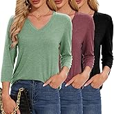 XZXTOGO 3/4 Length Sleeve Womens Tops Casual V Neck Basic T Shirts Summer Blouses Work Tunic Loose Fit Trendy 3 Pack