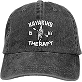 HILLBACK Kayaking is My-Therapie-Kayaking Kayak Rafting Gifts Black Hat Flat Bill Hats Snapback Hat Brim Baseball Cap for Men