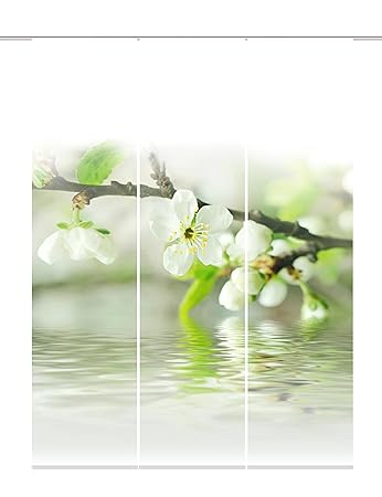 Home Fashion 88714-101 Schiebevorhang 3-er Set Kirschblüte Dekostoff Digitaldruck, 100% Polyester, 245 x 60 cm, weiß