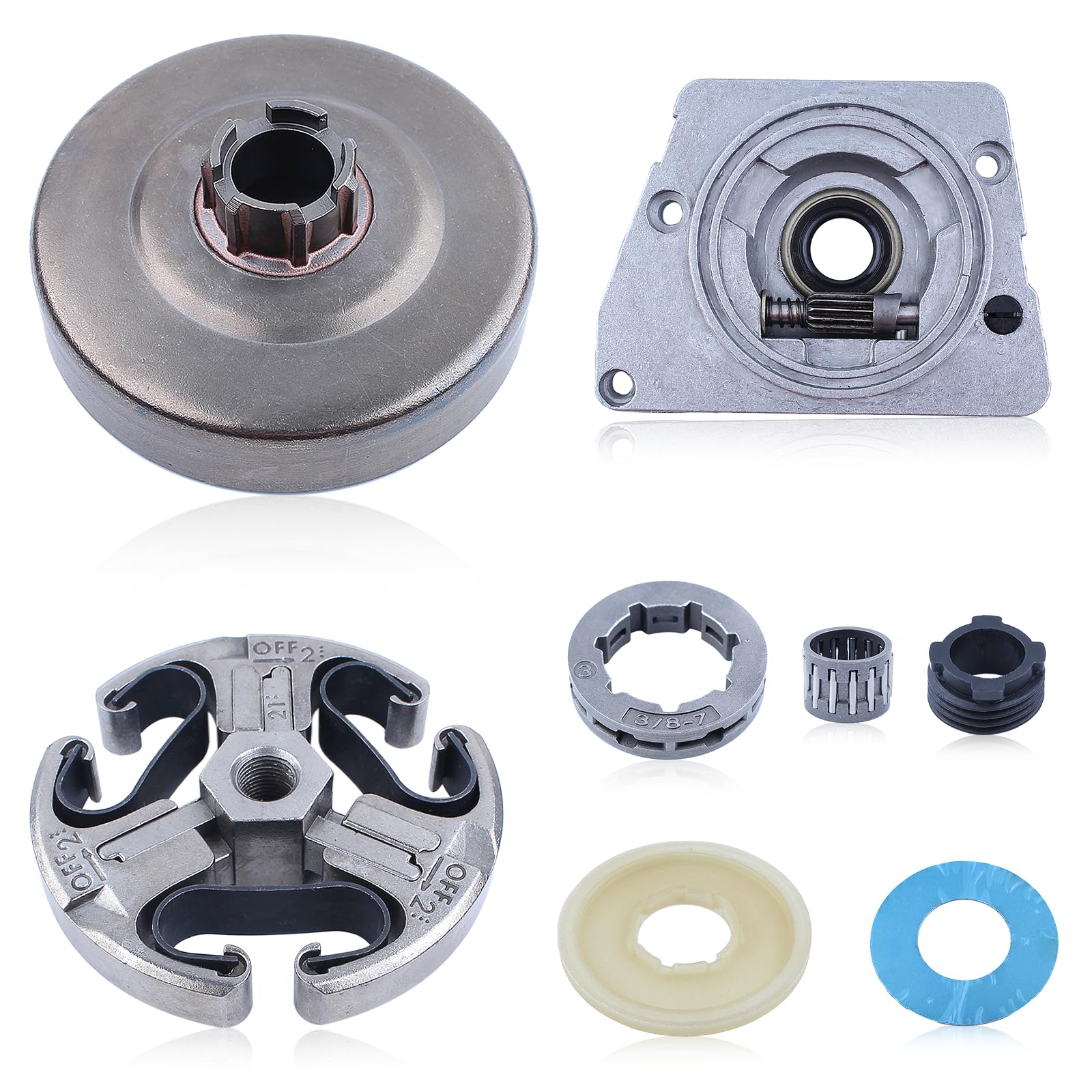 Haishine Clutch Drum Oil Pump Worm Gear Dust Cover Washer for Husqvarna 268 272 66 61 Chainsaw 3/8"-7T Sprocket Needle Bearing