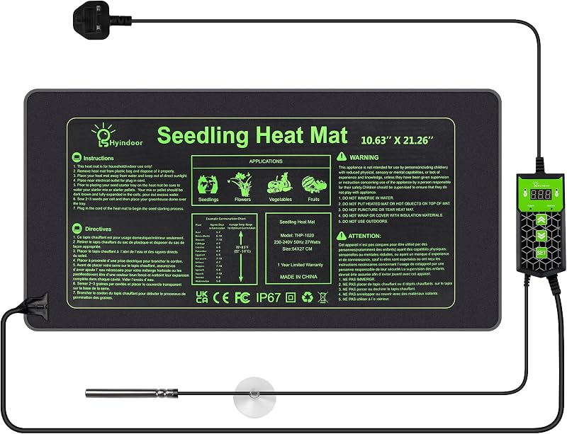 Hyindoor Waterproof Seedling Heat Mat with Thermostat 10.63" x 21.26"