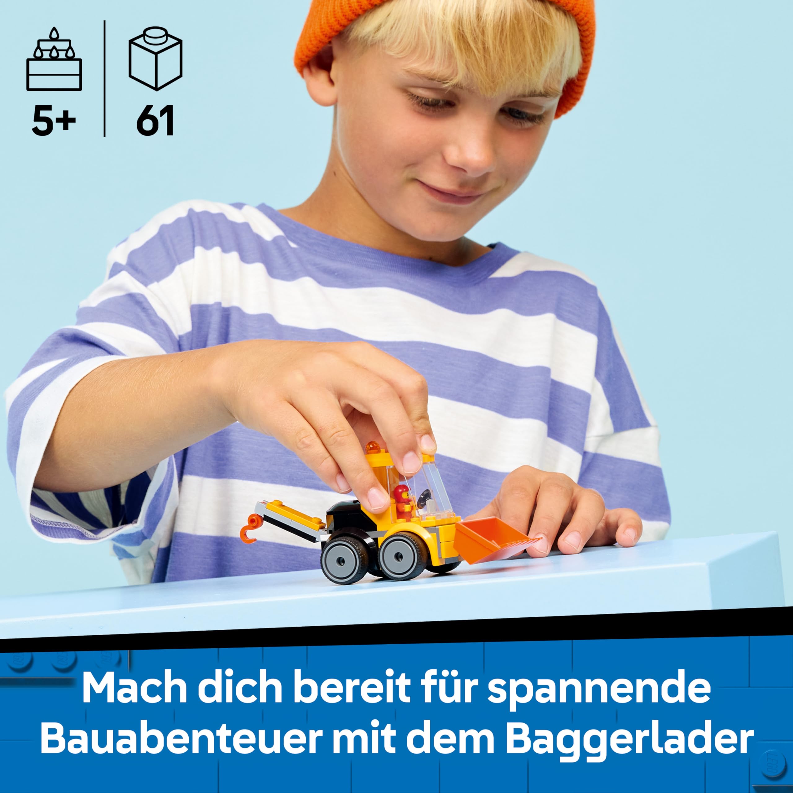 LEGO City Coole Flitzer - Radlader Baggerlader Spielzeug - Set für Baufahrzeuge mit Junior Bauarbeiter Minifigur - Mitgebsel für Partys - Kleines Geschenk zum Sammeln für Jungen ab 5 Jahren - 60483 2