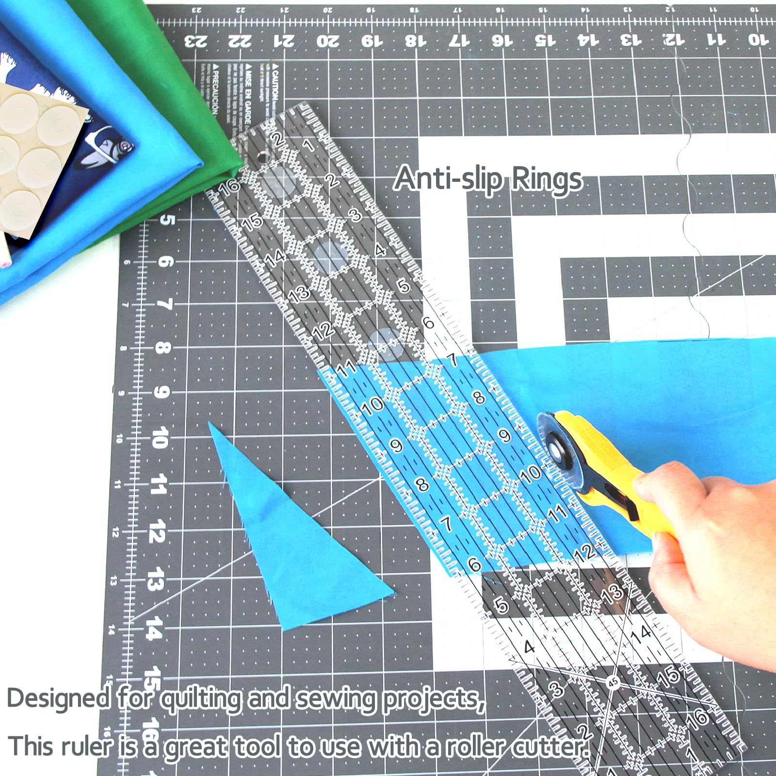 Acrylic Quilters Ruler,Sewing Ruler,3-Inch by 17-Inch, Non Slip Rings 15 Pieces for Quilting and Sewing (Clear)