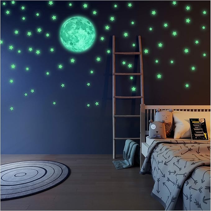 Leuchtende Sterne Und Mond Wandsticker Fur Kinder Aufkleber Die Das Schlafzimmer Ihres Kindes Beleuchten Fluoreszierend Und Im Dunkeln Leuchtend Sternenhimmel Aufkleber Amazon De Kuche Haushalt