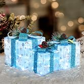 Set of 3 Snowflake Lighted Boxes, Blue | Indoor, Christmas Decor