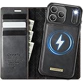 Kowauri Case for iPhone 17 Pro Max, PU Leather Wallet Flip Case with Card Holder RFID Blocking, Magnetic Detachable Shockproof Phone Cover Wireless Charging Compatible for iPhone 17 Pro Max, Black