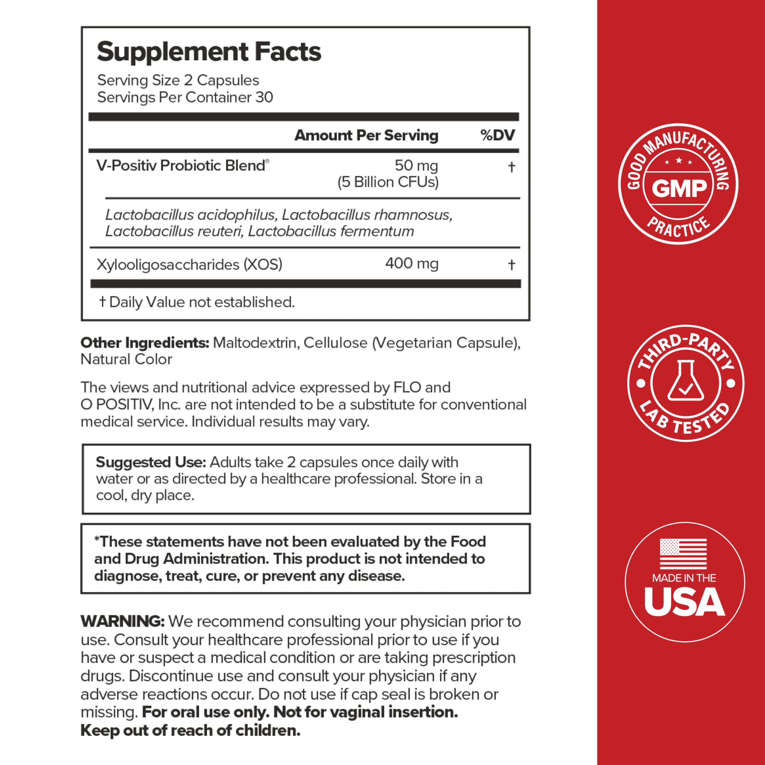 O Positiv URO Vaginal Probiotics for Women pH Balance with Prebiotics & Lactobacillus – Vaginal Health Supplement – Promote Healthy Vaginal Odor & Flora, 60 Count (Pack of 1), 1 Month Supply